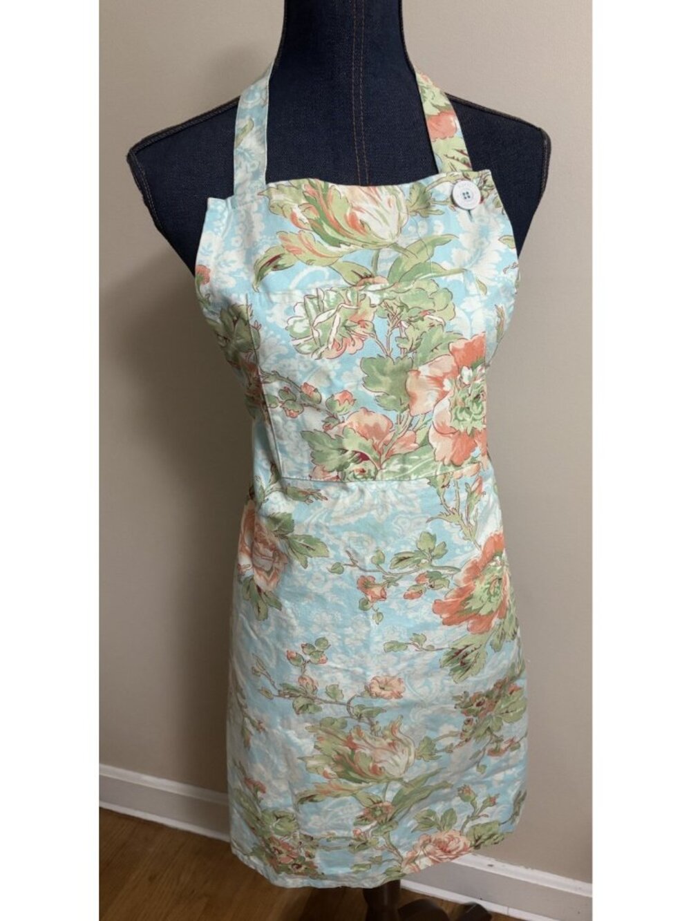 April Cornell Cottage Rose Floral Chef 100%‎ Cotton Apron  Blue Orange